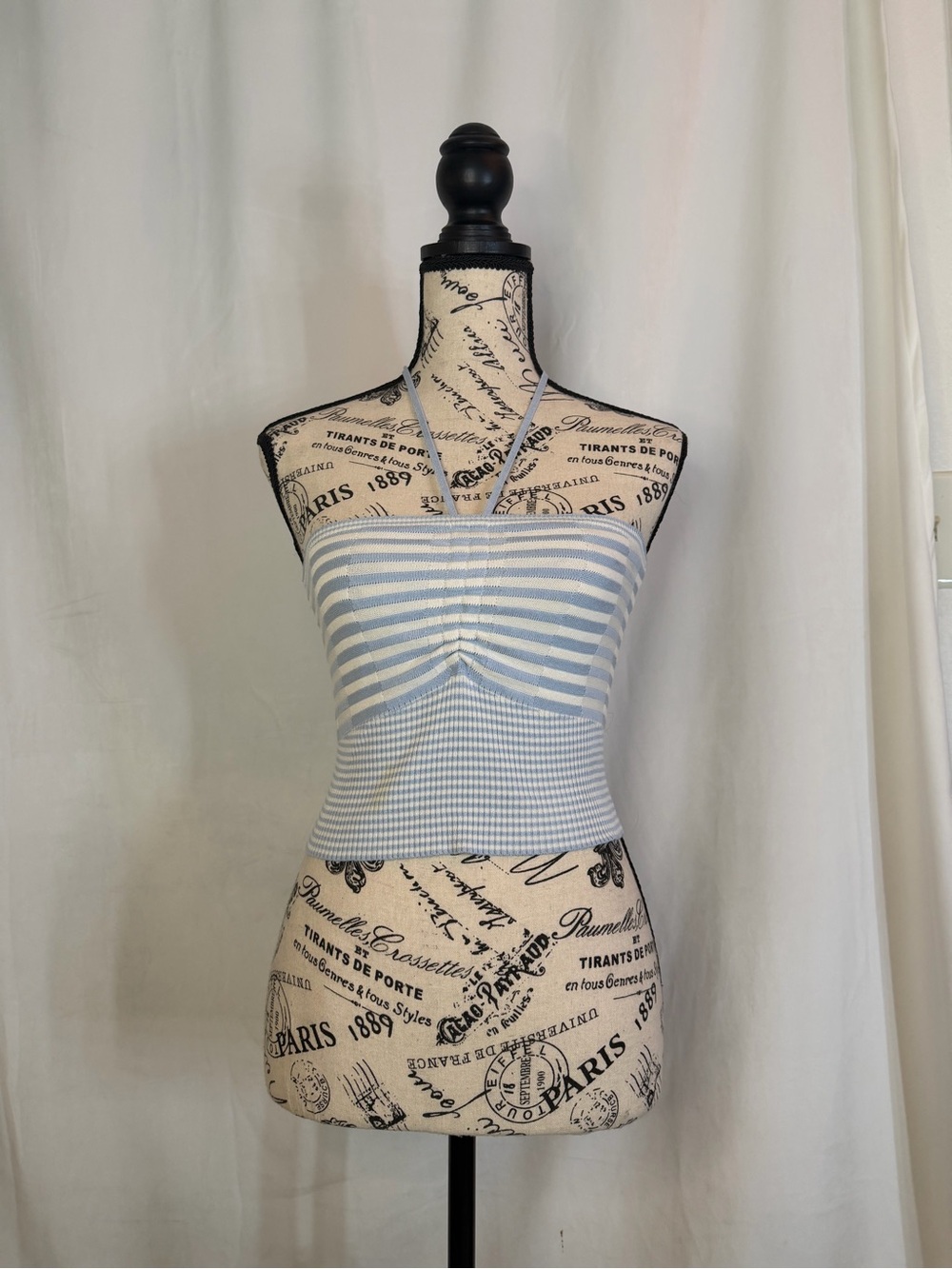 Tilly’s Blue White Striped Smocked Halter Crop Top XS